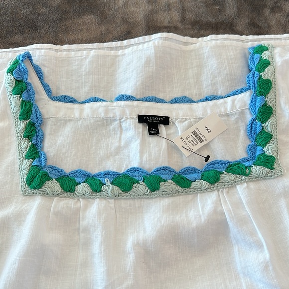 🎉Host Pick 2x🎉Talbots White Crochet Trim Neckline Linen Top-Size 2X Plus Petite - Picture 4 of 12